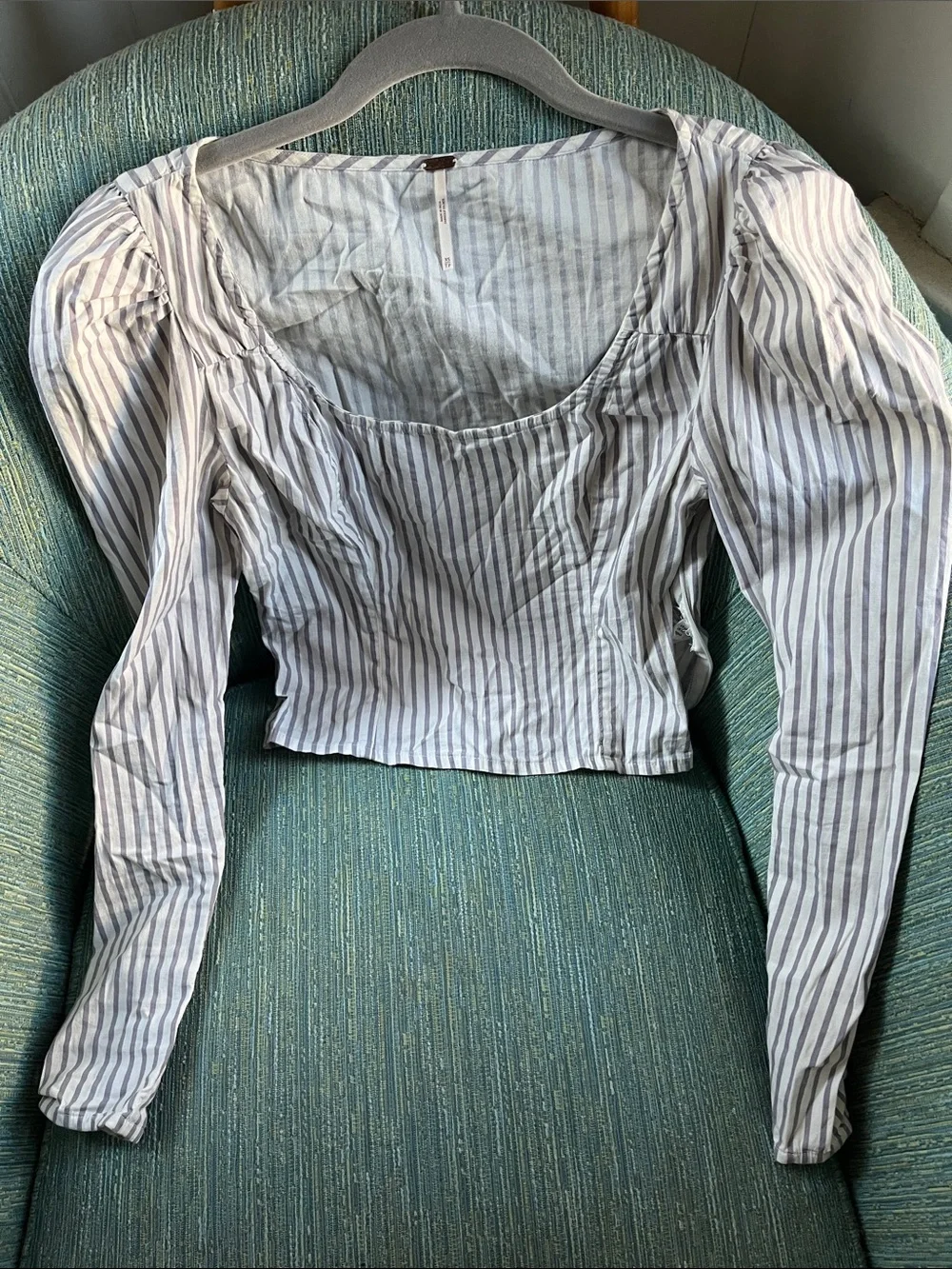 Free People Striped Scoop Neck Long-Sleeve Crop Top - White/Gray